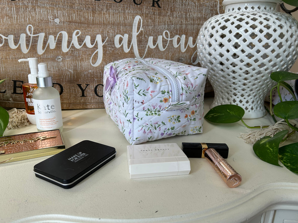 Wildflowers with Purple Gingham Makeup Bag
