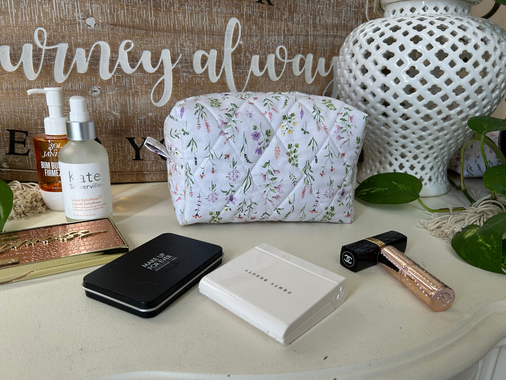 Wildflowers with Purple Gingham Makeup Bag