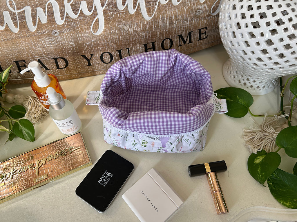 Wildflowers with Purple Gingham Makeup Bag