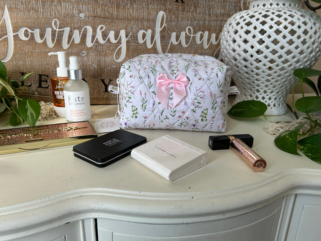 Wildflowers with Pink Gingham Makeup Bag