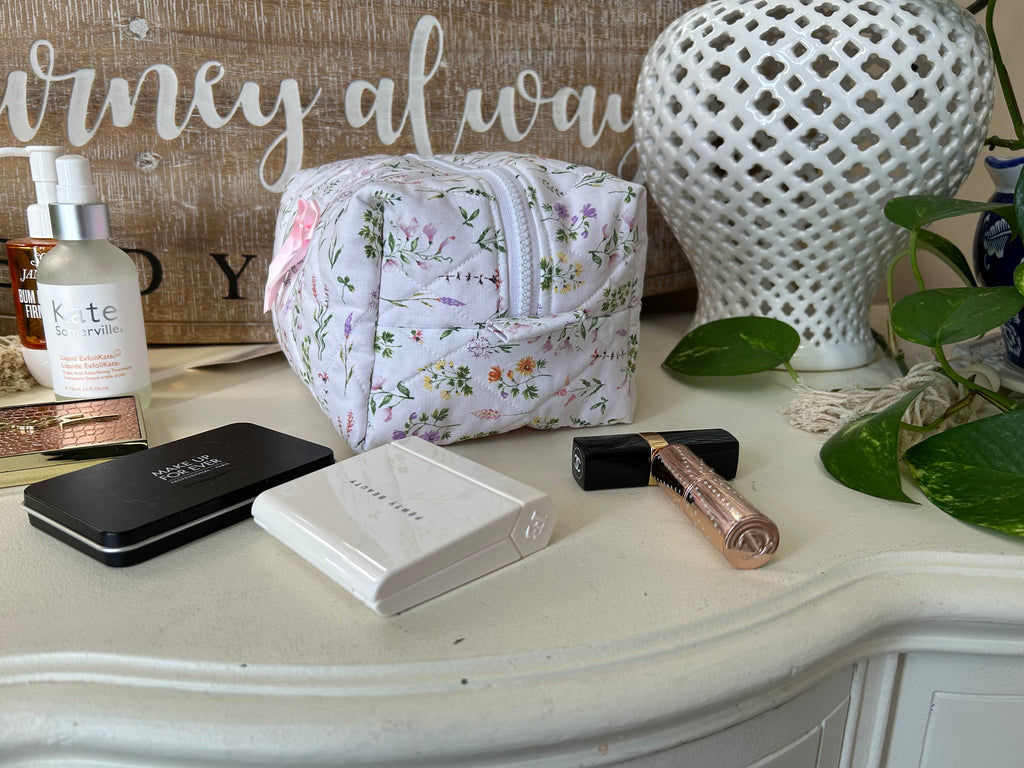 Wildflowers with Pink Gingham Makeup Bag