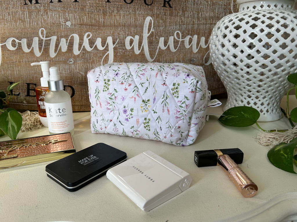 Wildflowers with Pink Gingham Makeup Bag