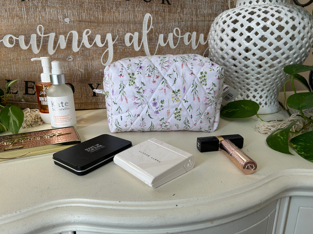 Wildflowers with Pink Gingham Makeup Bag