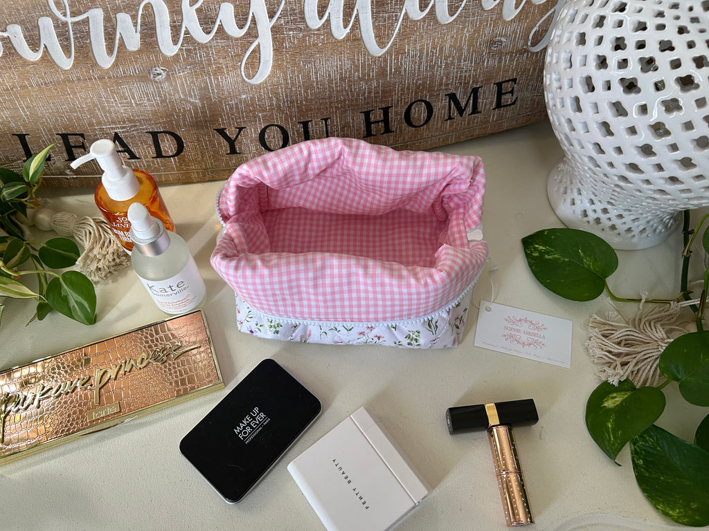 Wildflowers with Pink Gingham Makeup Bag