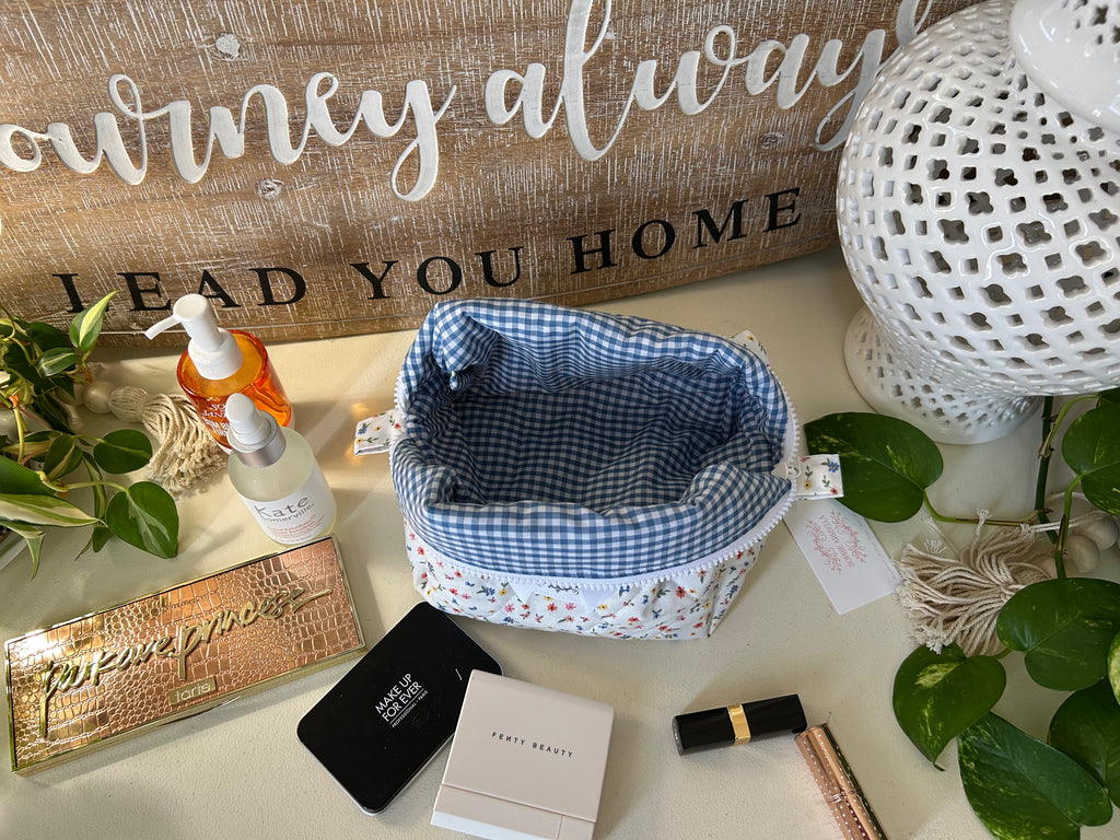 Summer Meadows Makeup Bag (Blue Gingham)